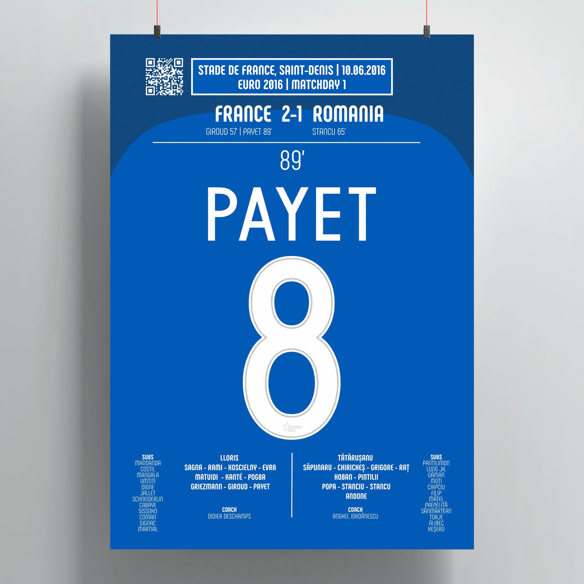 Poster du but de Dimitri Payet – France vs Roumanie 2016 - Legendary Goals