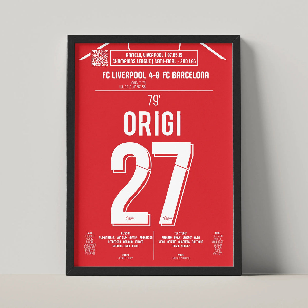 Poster du but de Divock Origi - Liverpool vs Barcelone 2019 - Legendary Goals