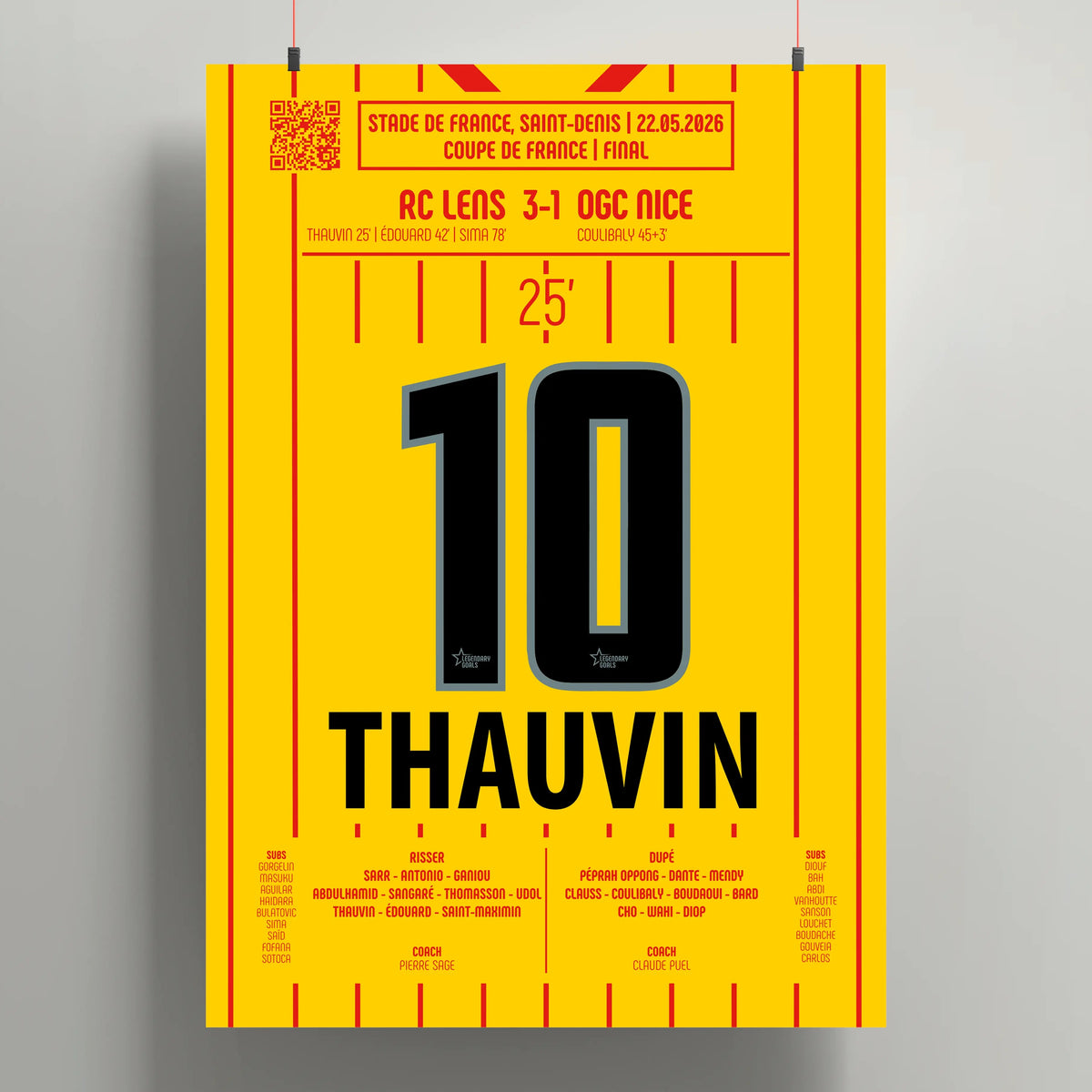 Poster du but de Florian Thauvin - Lens vs Nice 2026 - Legendary Goals