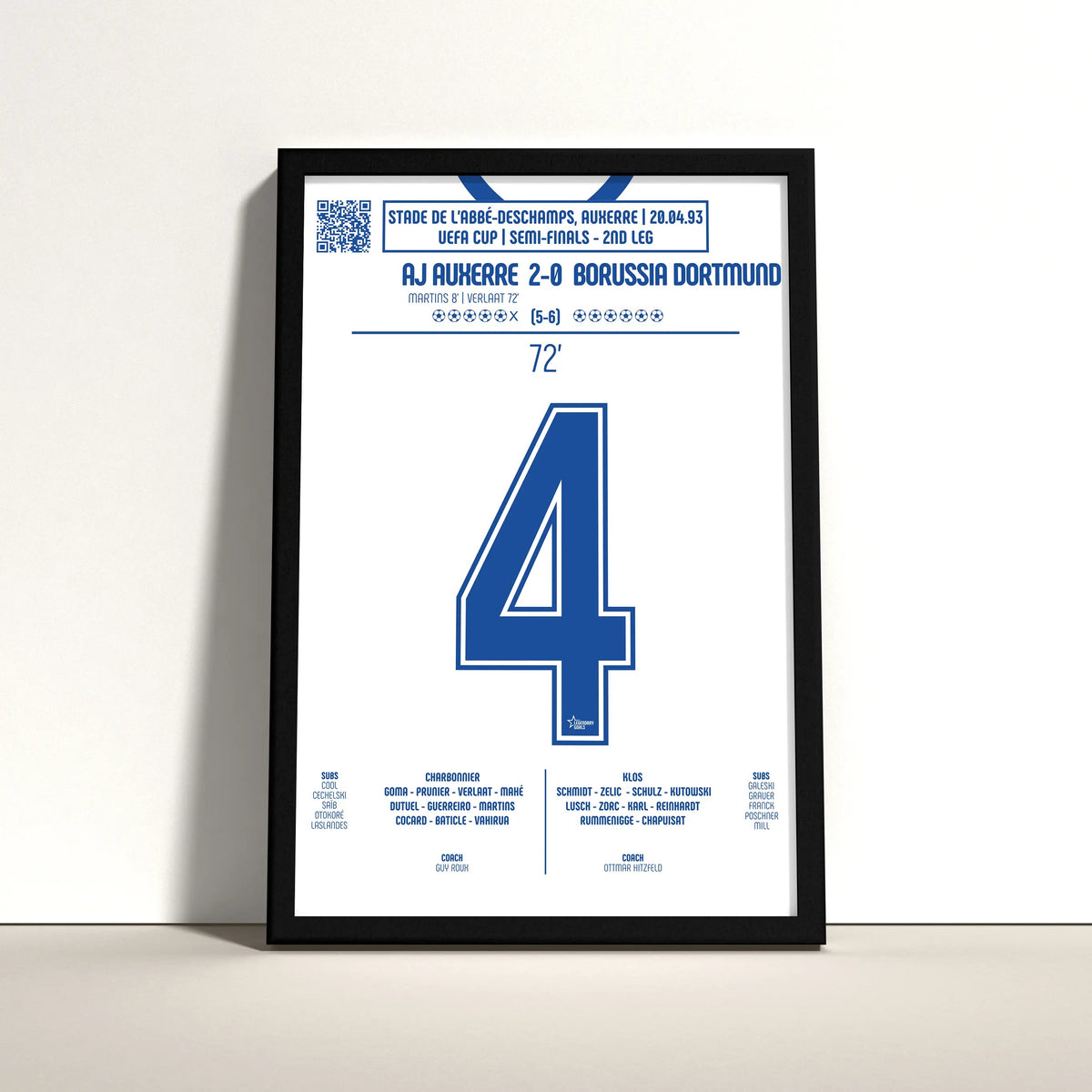 Poster du but de Frank Verlaat – Auxerre vs Dortmund 1993 - Legendary Goals