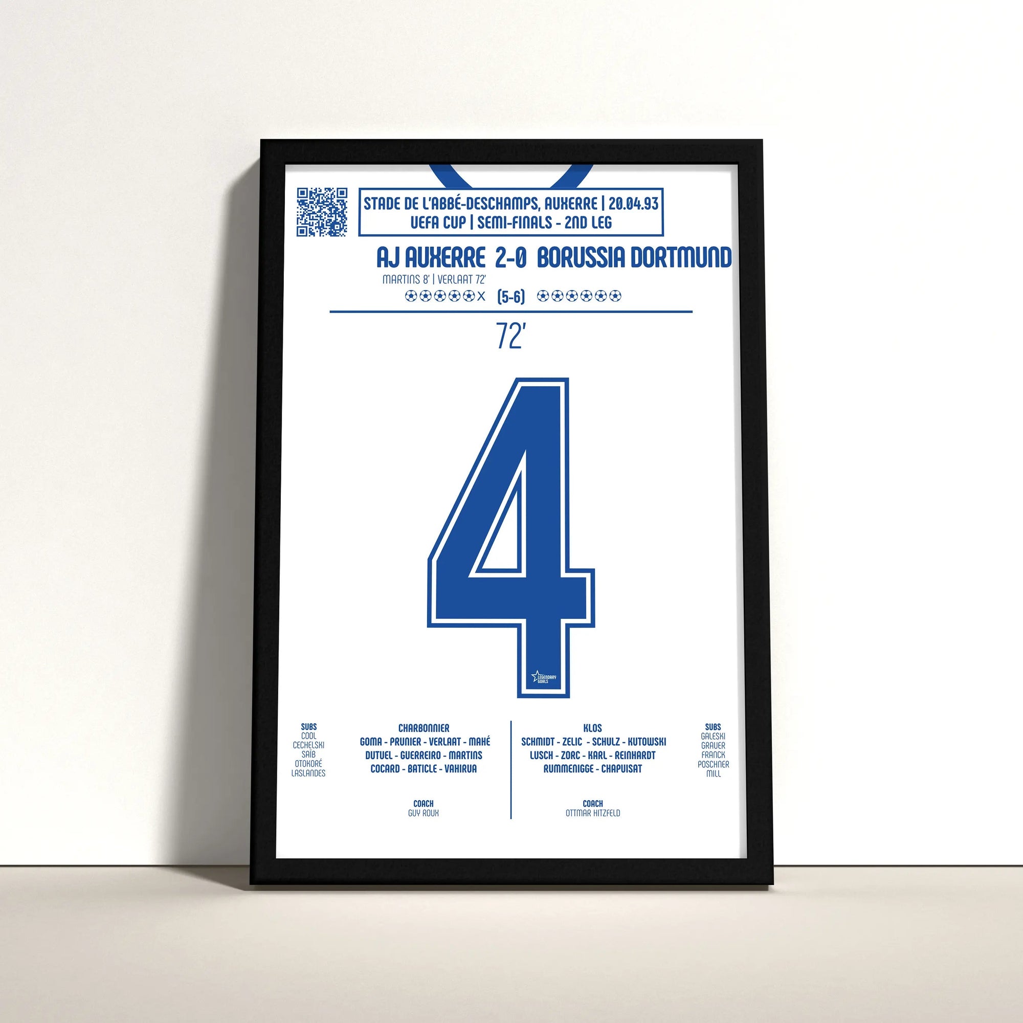 Poster du but de Frank Verlaat – Auxerre vs Dortmund 1993 - Legendary Goals
