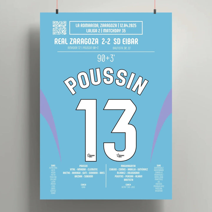 Póster del gol de Gaëtan Poussin – Saragosse vs Eibar 2025 - Legendary Goals