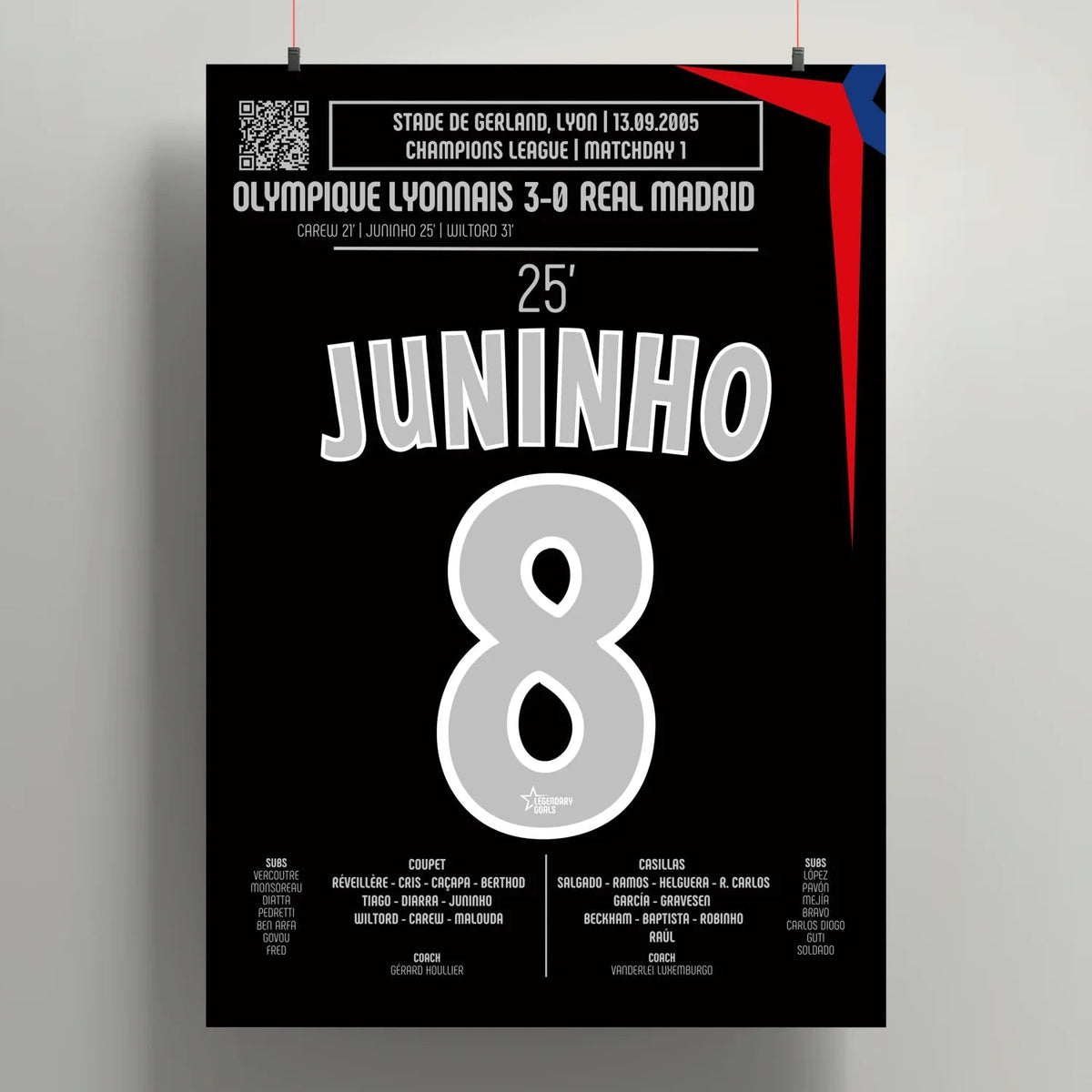 Poster du but de Juninho – Lyon vs Real Madrid 2005 - Legendary Goals