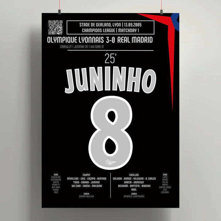 Póster del gol de Juninho – Lyon vs Real Madrid 2005 - Legendary Goals