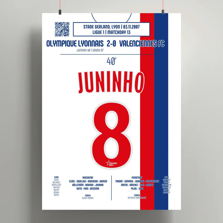 Póster del gol de Juninho – Lyon vs Valenciennes 2007 - Legendary Goals