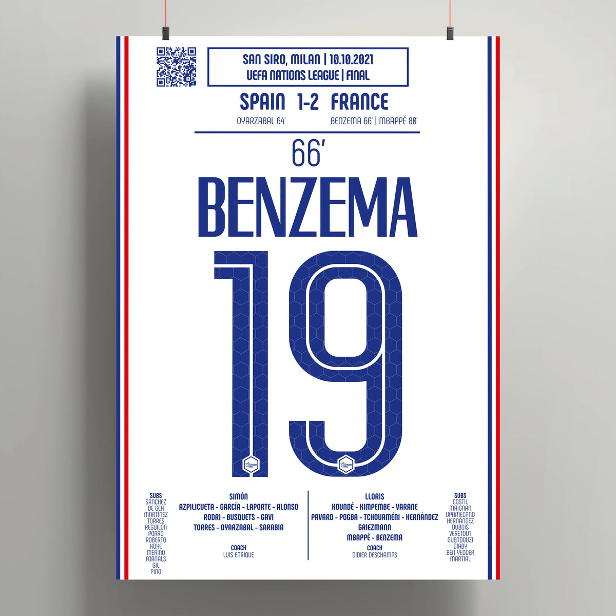 Poster du but de Karim Benzema - Espagne vs France 2021 - Legendary Goals
