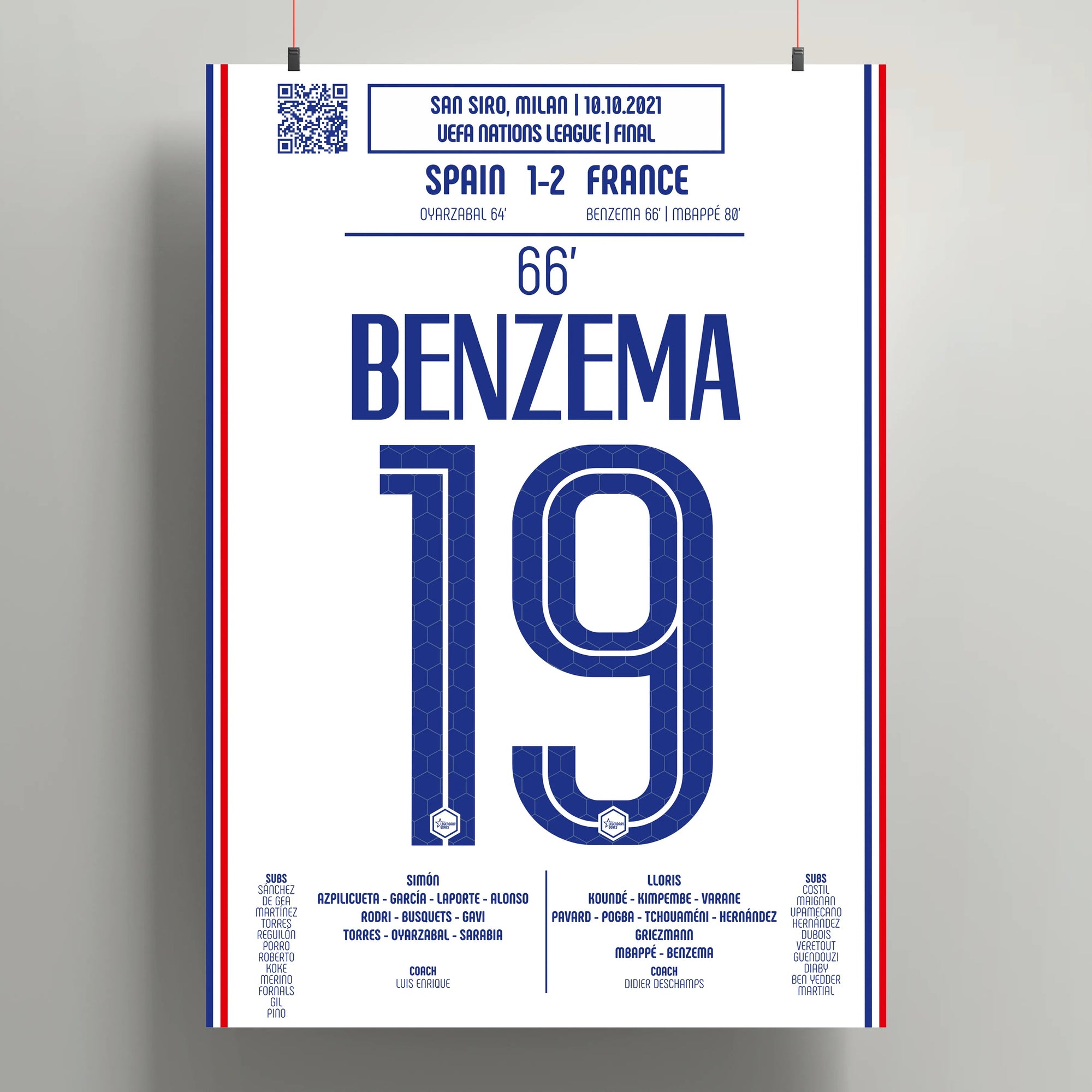 Poster du but de Karim Benzema - Espagne vs France 2021 - Legendary Goals