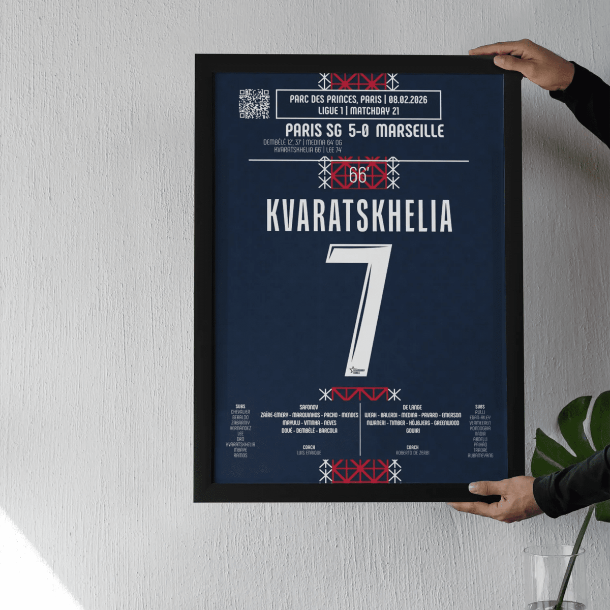 Poster du but de Khvicha Kvaratskhelia – PSG vs OM – 8 février 2026 - Legendary Goals