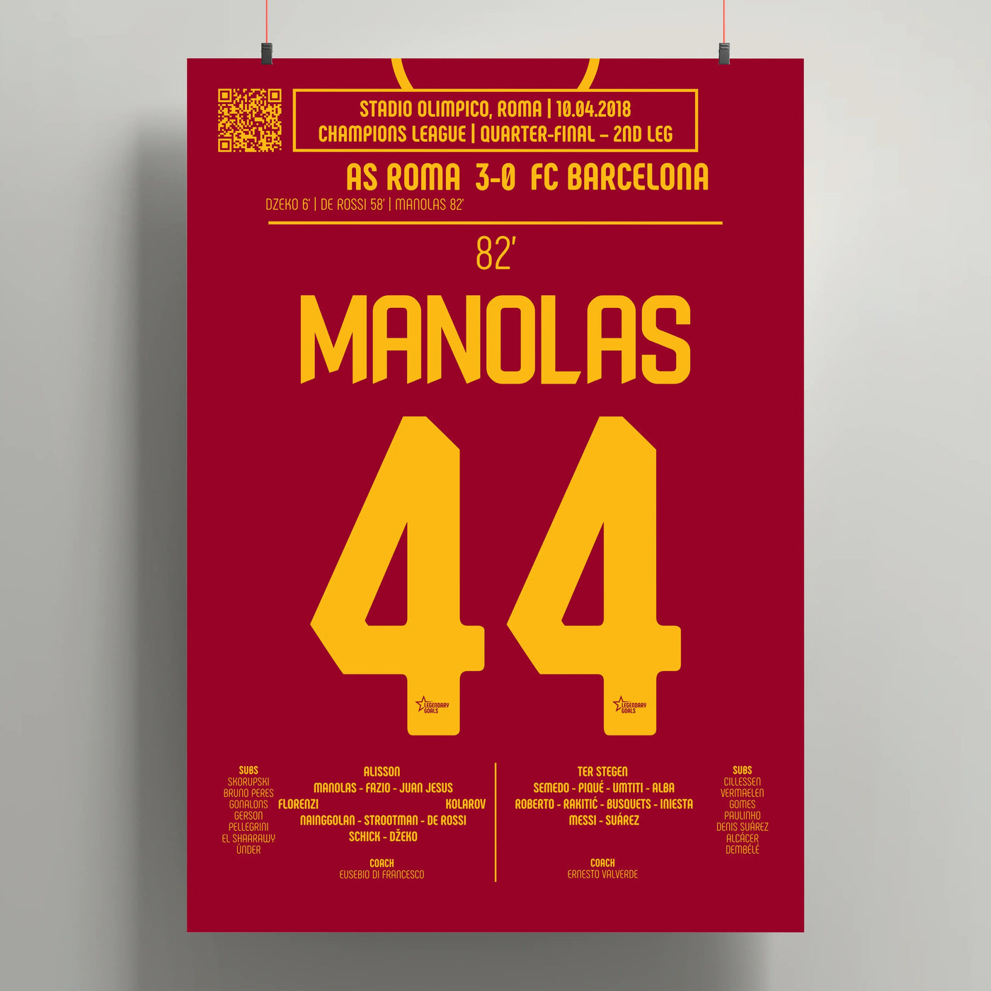 Poster du but de Kostas Manolas – Roma vs Barcelone 2018