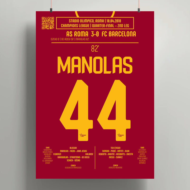 Póster del gol de Kostas Manolas – Roma vs Barcelona 2018 - Legendary Goals