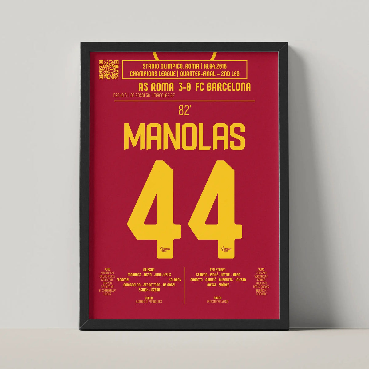 Poster du but de Kostas Manolas – Roma vs Barcelone 2018 - Legendary Goals