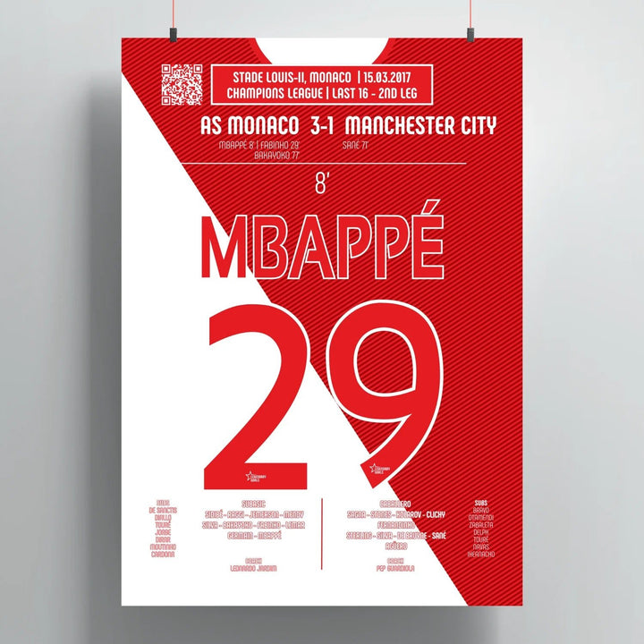 Póster del gol de Kylian Mbappé – Monaco vs Manchester City 2017 - Legendary Goals