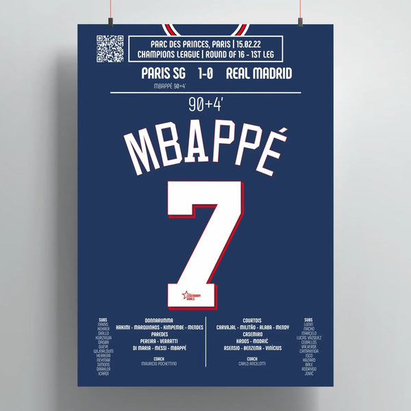 Poster du but de Kylian Mbappé – PSG vs Real Madrid 2022 - Legendary Goals