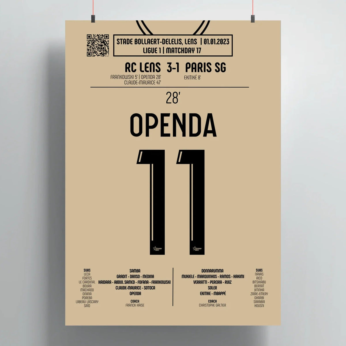 Poster du but de Loïs Openda – Lens vs Paris SG 2023 - Legendary Goals