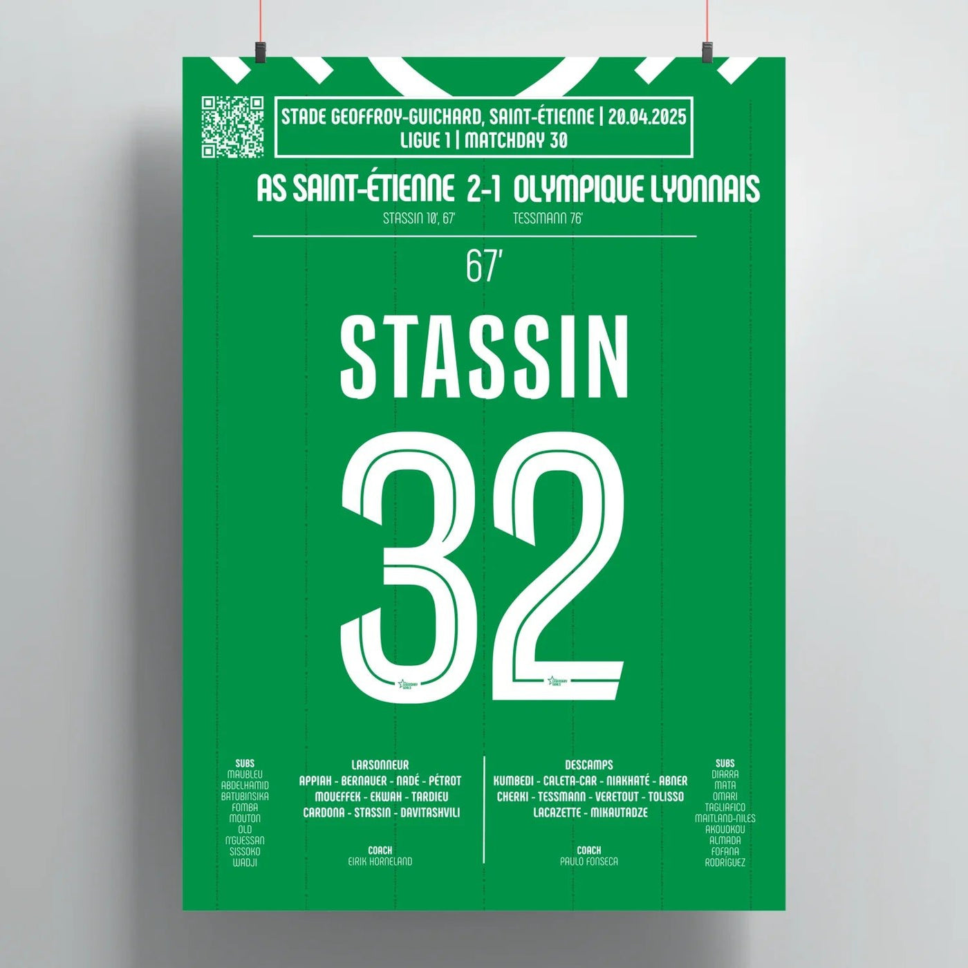 Poster du but de Lucas Stassin – AS Saint-Étienne vs Olympique Lyonnais 2025