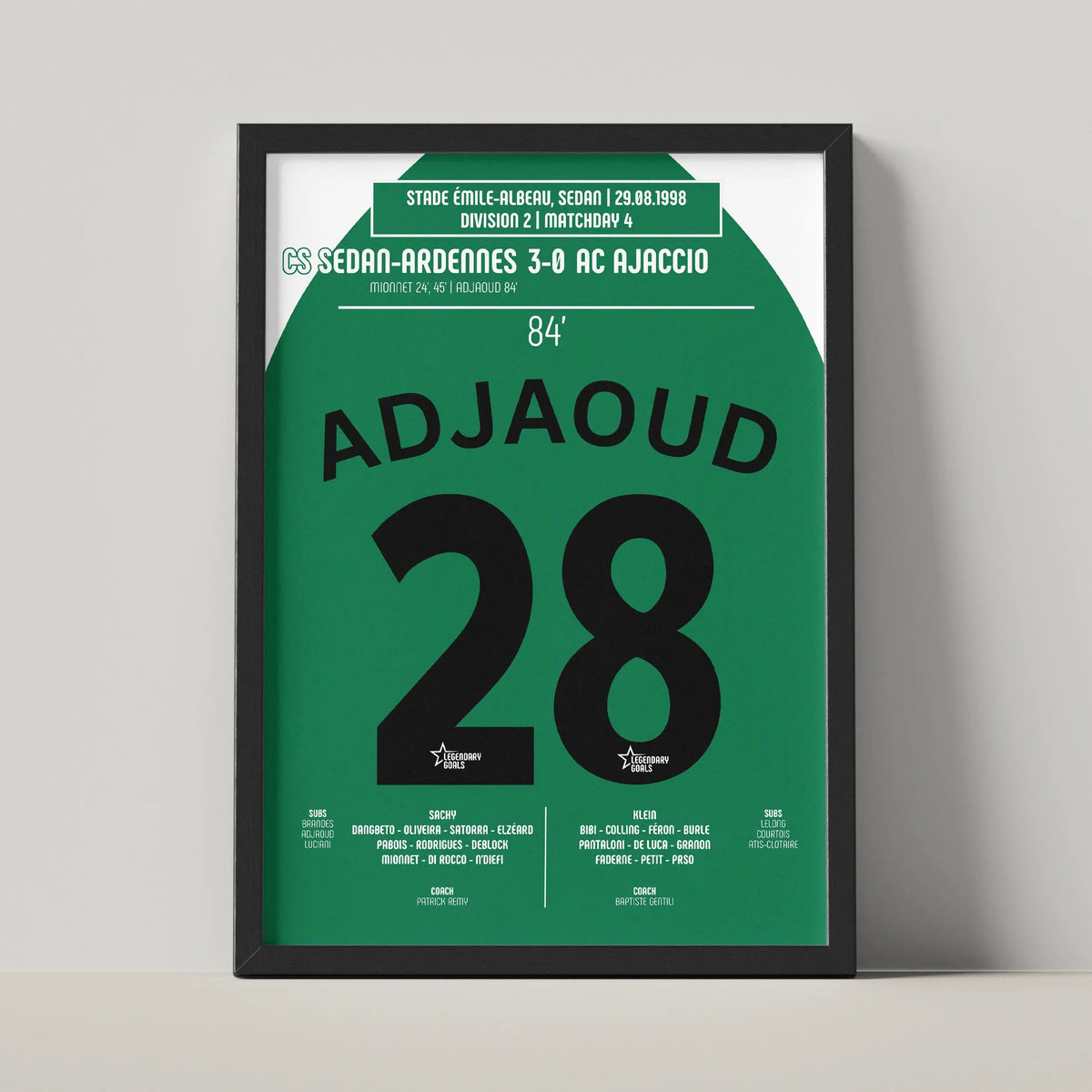 Poster du but de Madjid Adjaoud - Sedan vs Ajaccio 1998 - Legendary Goals