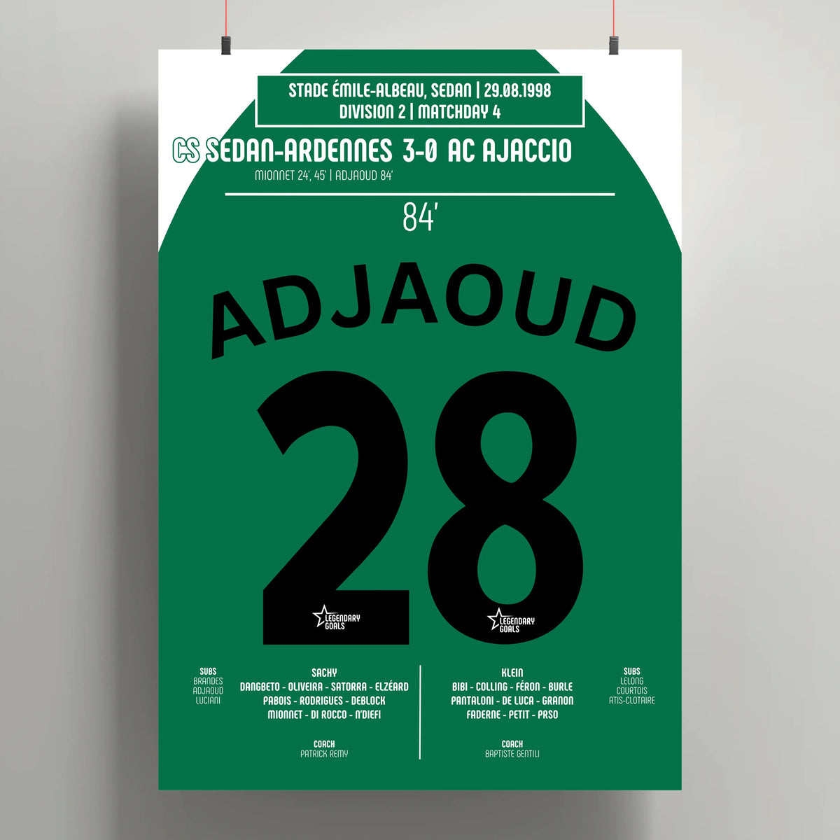 Poster du but de Madjid Adjaoud - Sedan vs Ajaccio 1998 - Legendary Goals