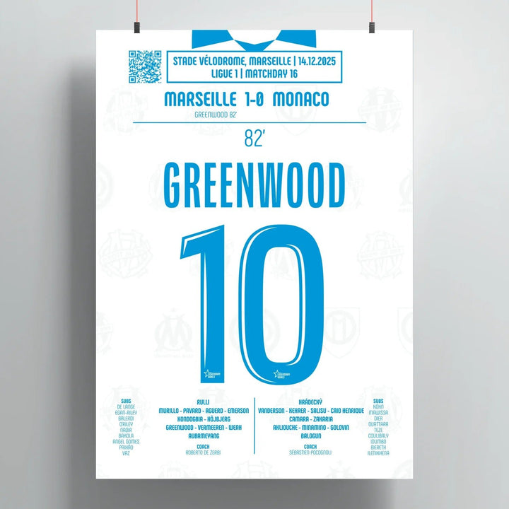 Póster del gol de Mason Greenwood – OM vs Monaco 2025 - Legendary Goals