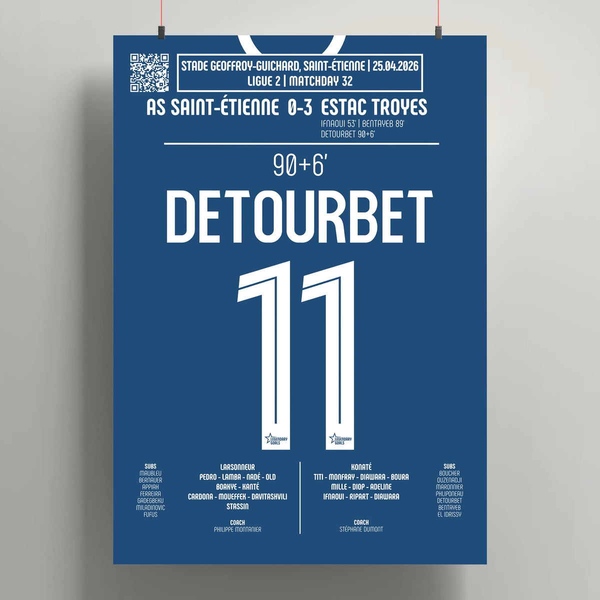 Poster du but de Mathys Détourbet - ASSE vs Troyes 2026 - Legendary Goals