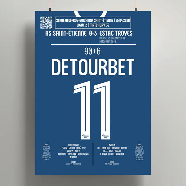 Poster du but de Mathys Détourbet - ASSE vs Troyes 2026 - Legendary Goals