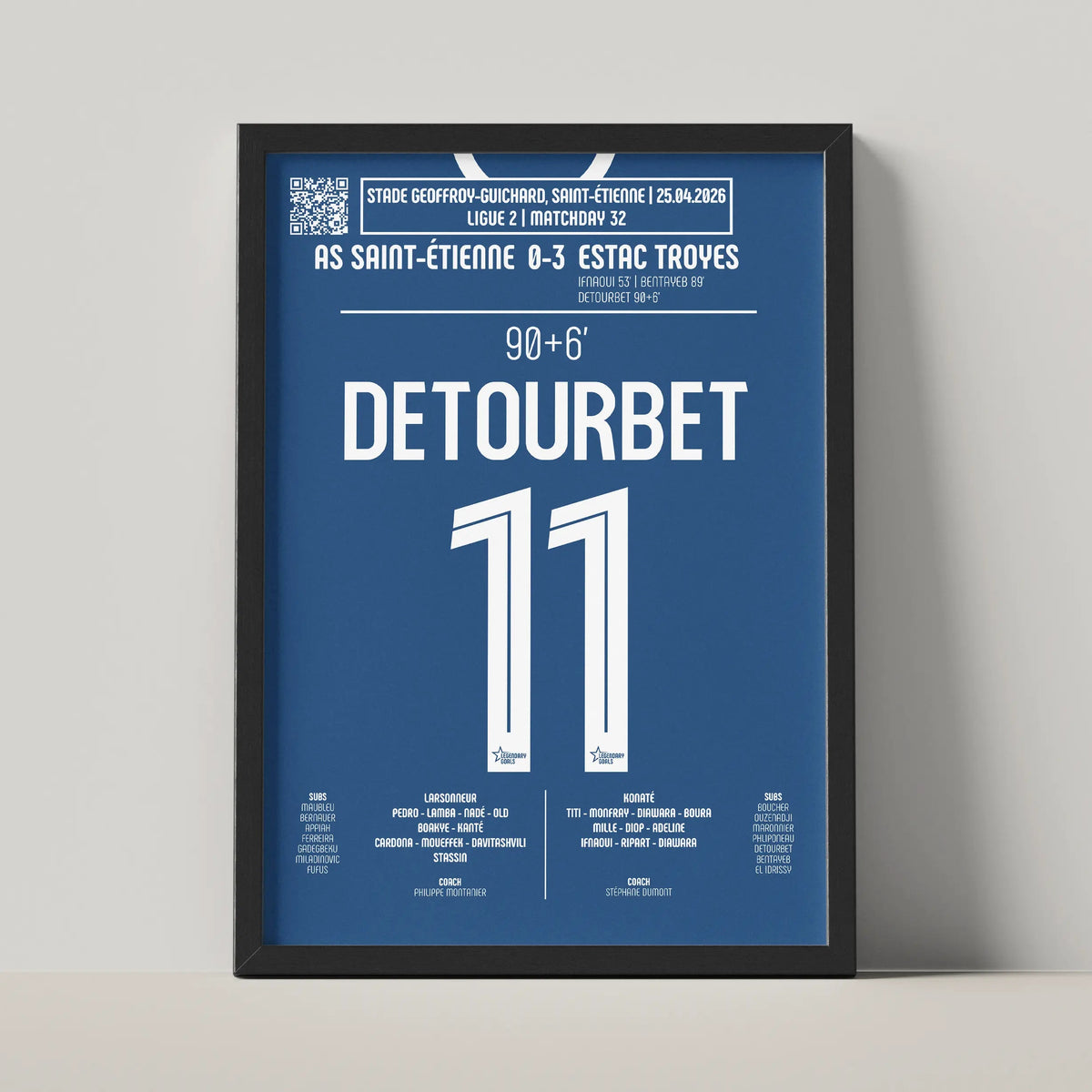 Poster du but de Mathys Détourbet - ASSE vs Troyes 2026 - Legendary Goals