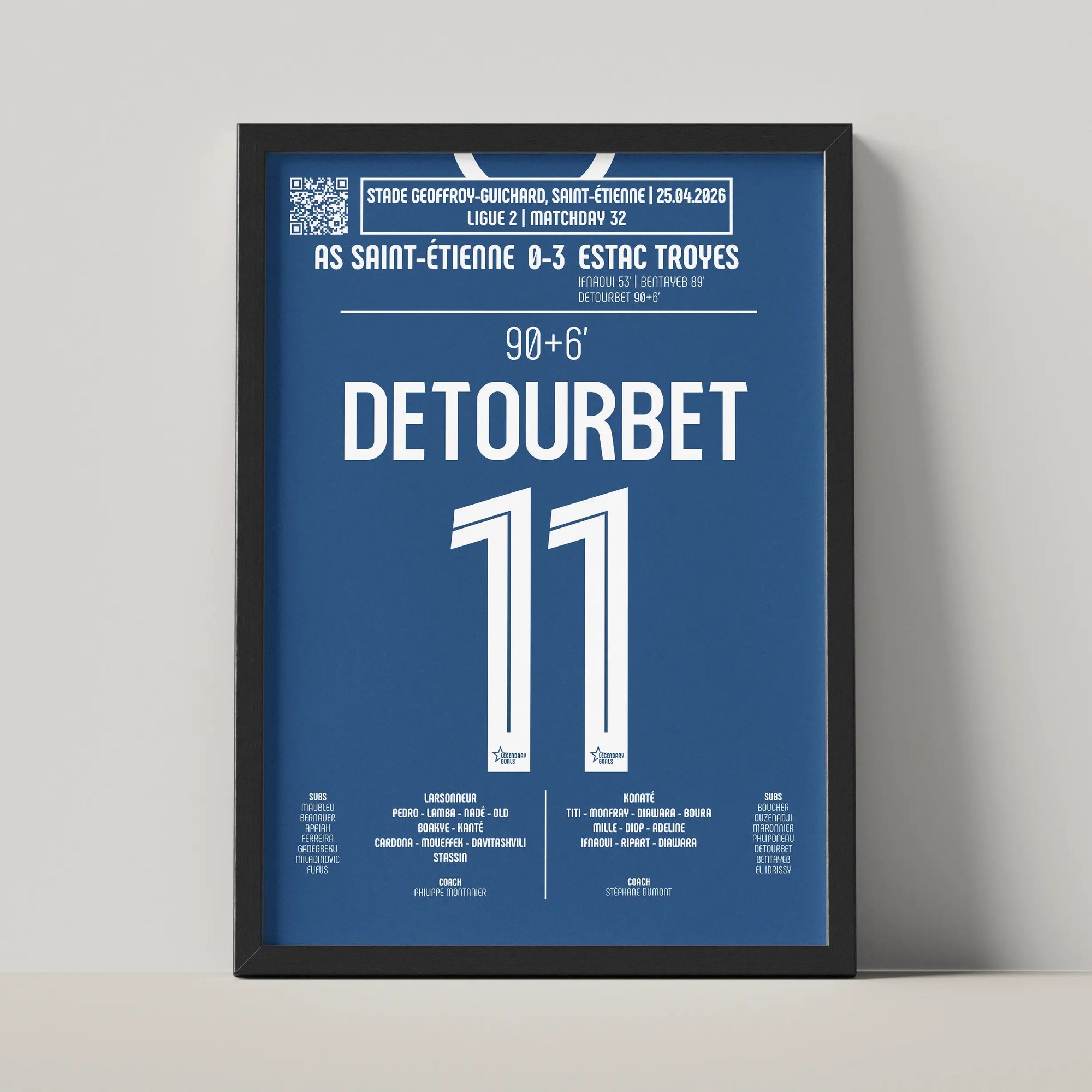 Poster du but de Mathys Détourbet - ASSE vs Troyes 2026 - Legendary Goals