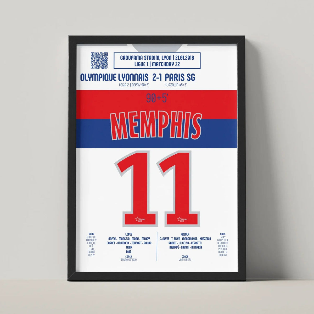 Poster du but de Memphis Depay – PSG vs Lyon 2018 - Legendary Goals
