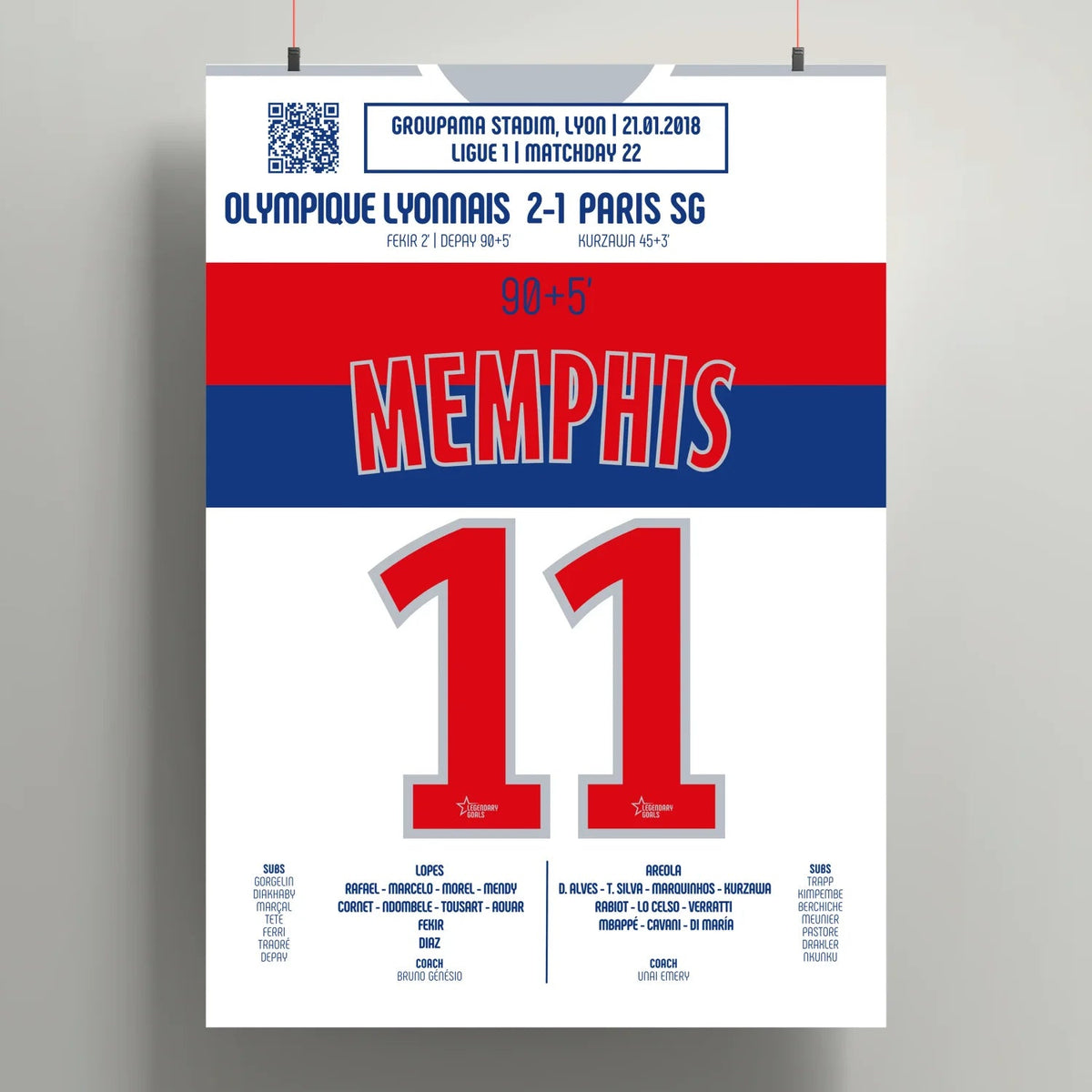 Poster du but de Memphis Depay – PSG vs Lyon 2018 - Legendary Goals