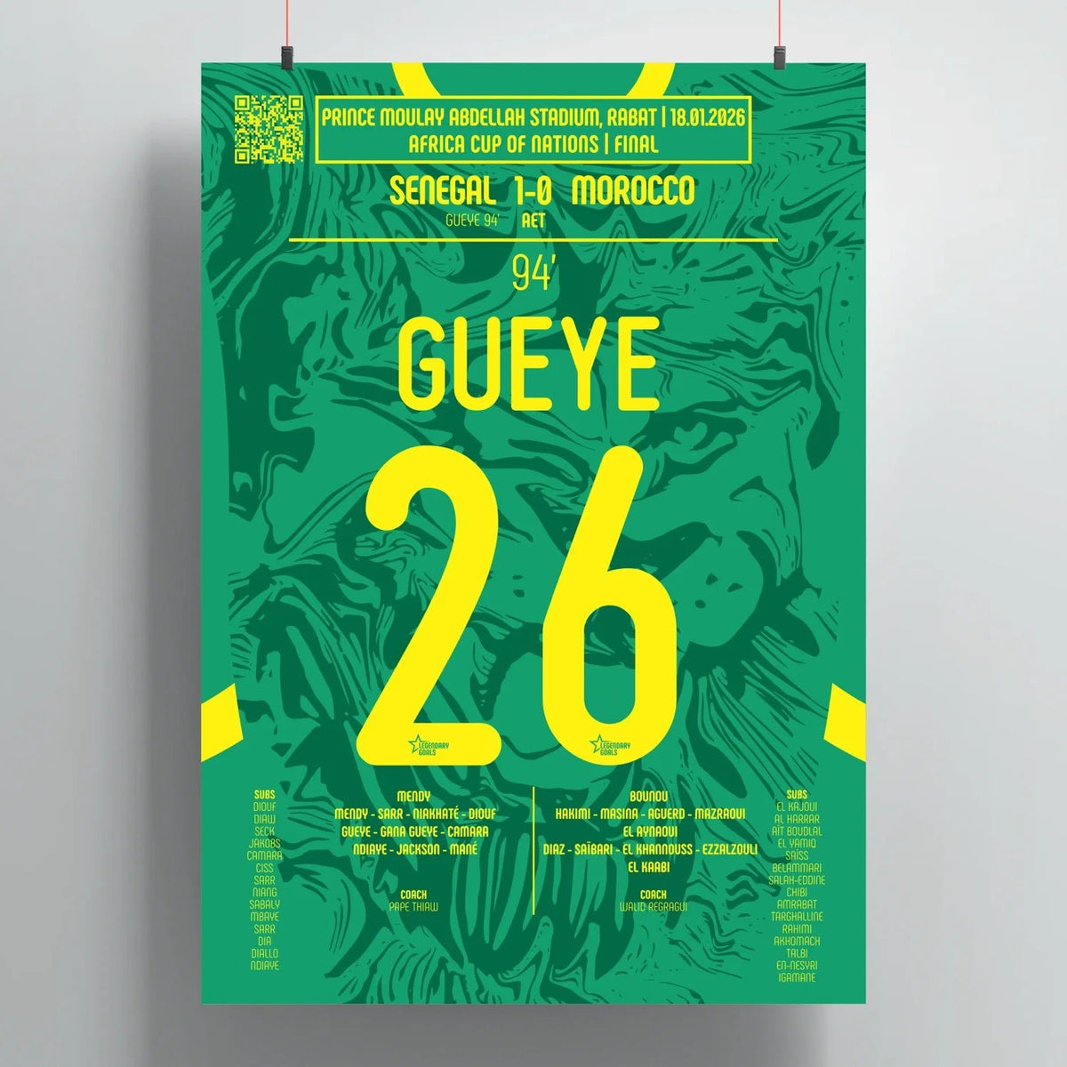 Poster du but de Pape Gueye – Sénégal vs Maroc 2026 - Legendary Goals