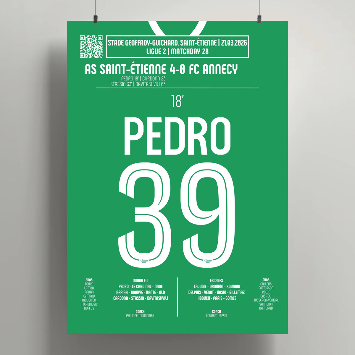 Poster du but de Pedro – ASSE vs Annecy 2026 - Legendary Goals