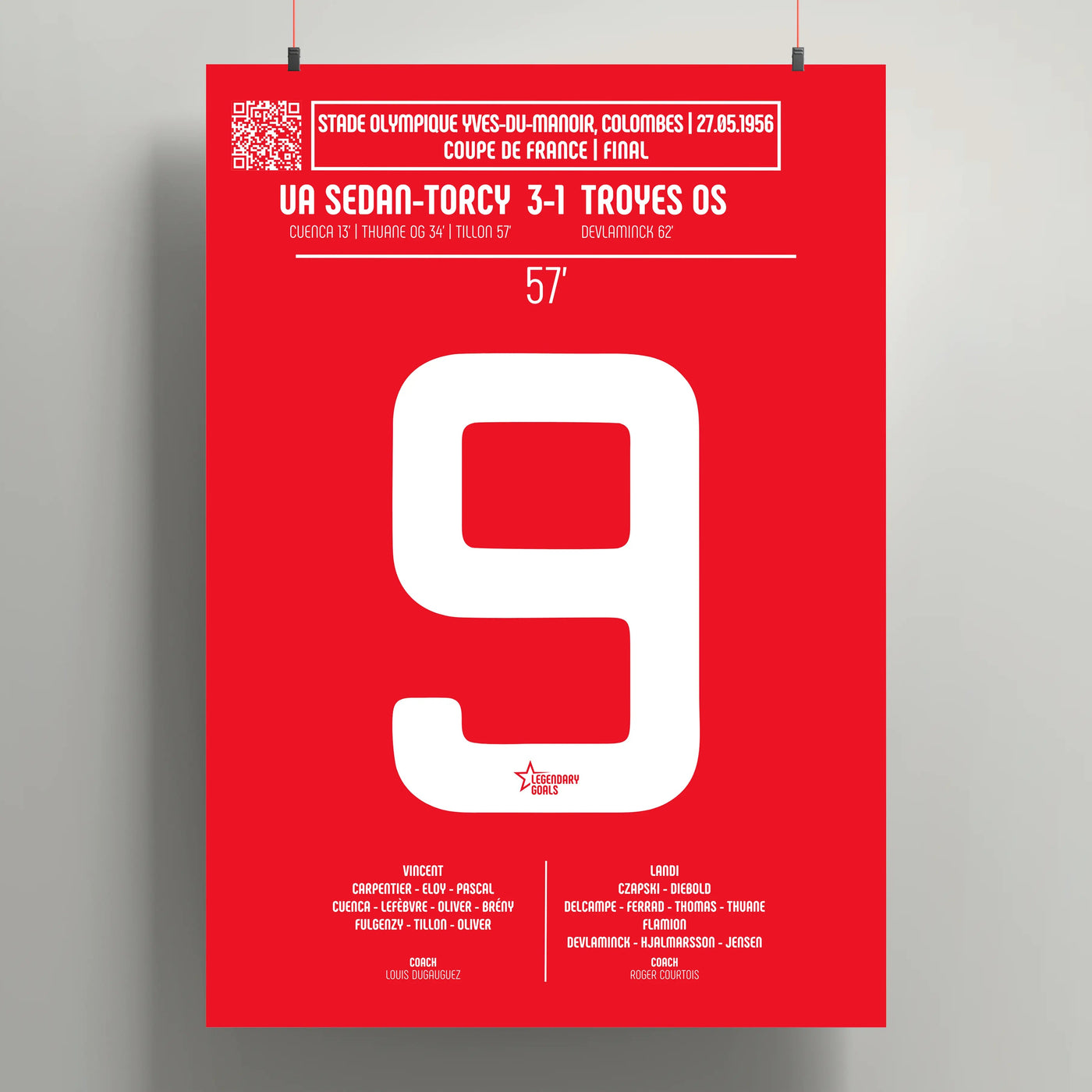 Poster du but de Pierre Tillon - Sedan vs Troyes 1956