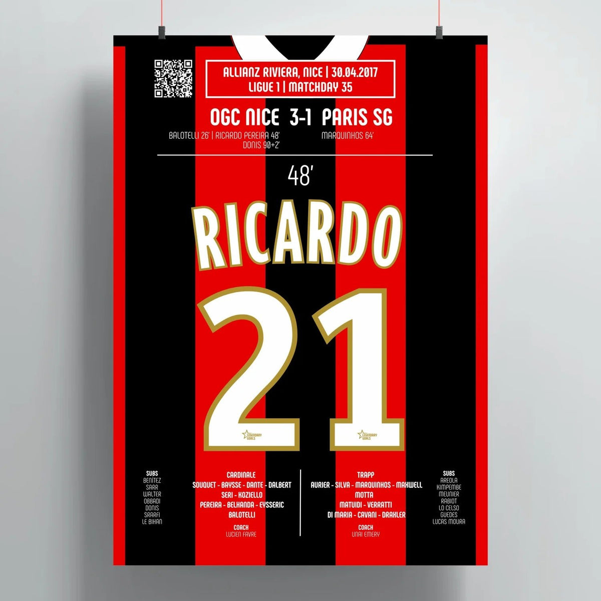 Poster du but de Ricardo Pereira – Nice vs Paris Saint - Germain 2017 - Legendary Goals