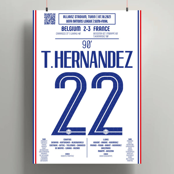 Poster du but de Theo Hernandez - Belgique vs France 2021 - Legendary Goals