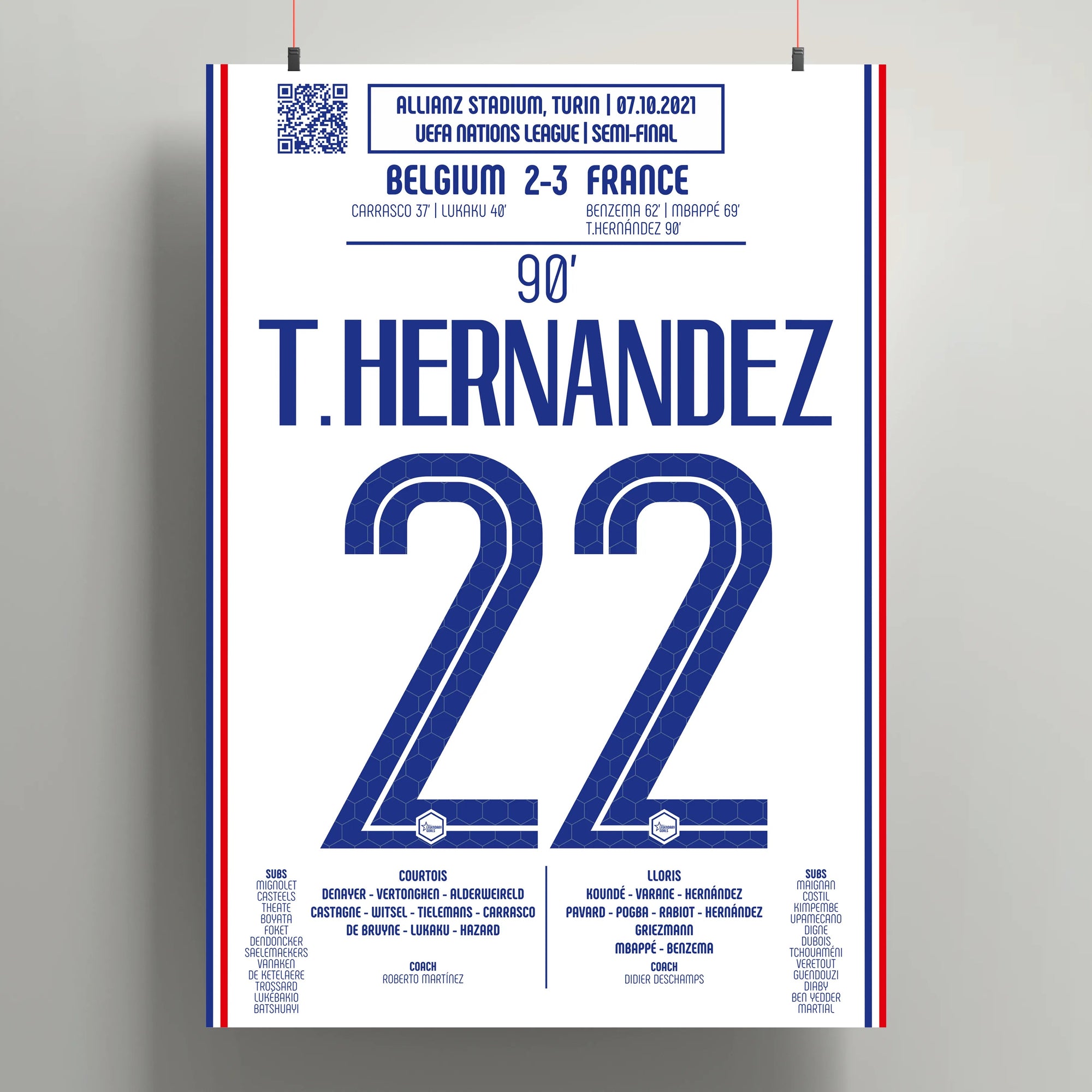 Poster du but de Theo Hernandez - Belgique vs France 2021 - Legendary Goals