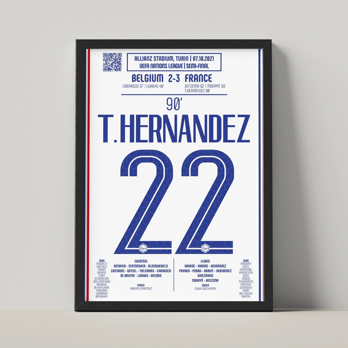 Poster du but de Theo Hernandez - Belgique vs France 2021 - Legendary Goals