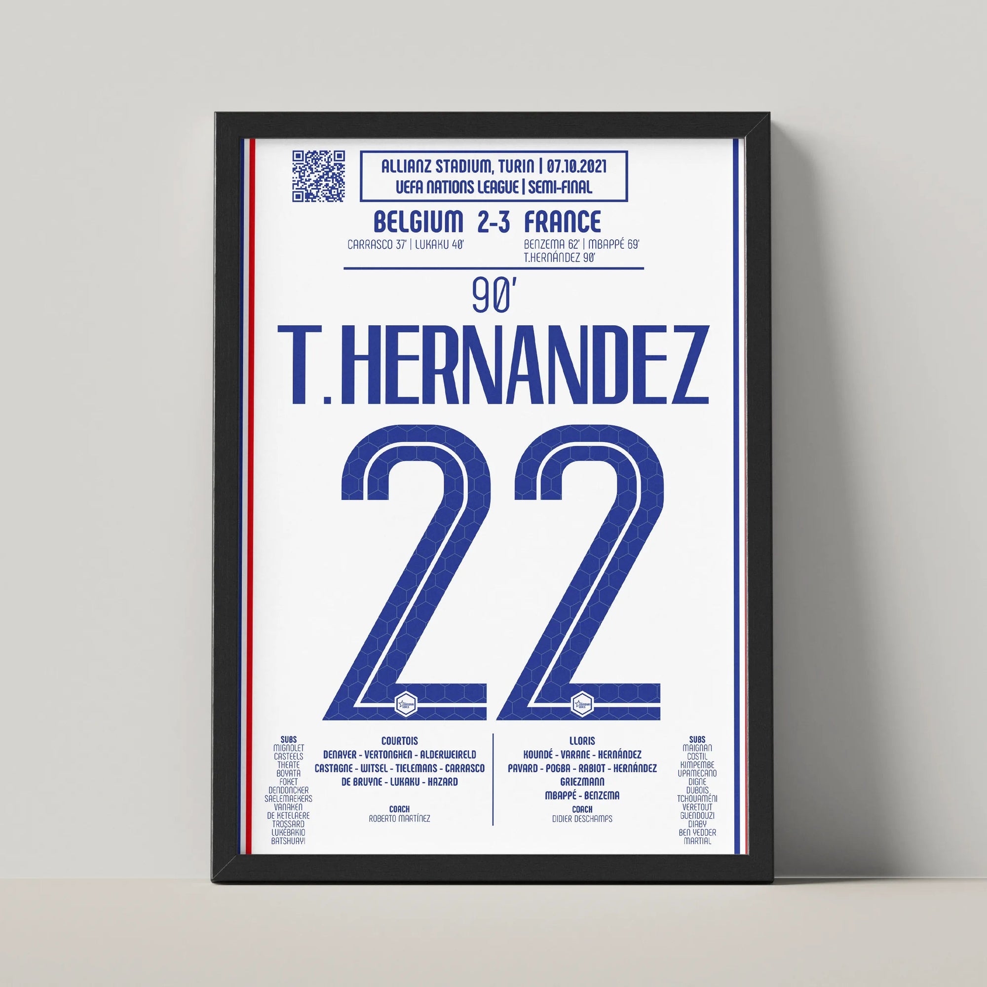 Poster du but de Theo Hernandez - Belgique vs France 2021 - Legendary Goals