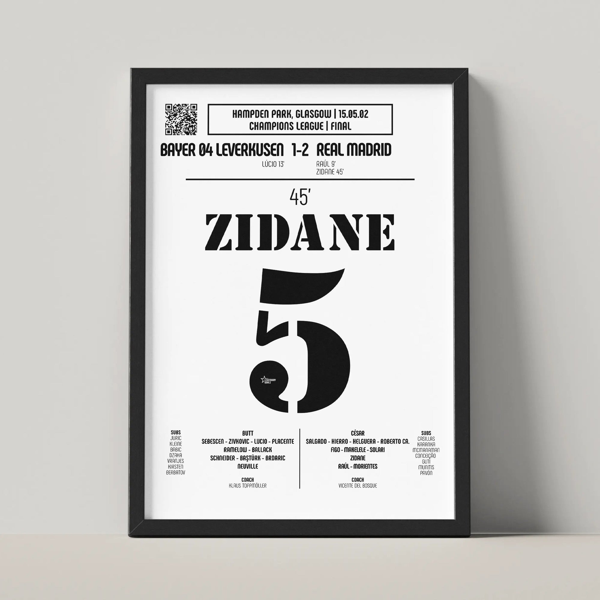 Poster du but de Zinedine Zidane - Bayer Leverkusen vs Real Madrid 2002 - Legendary Goals