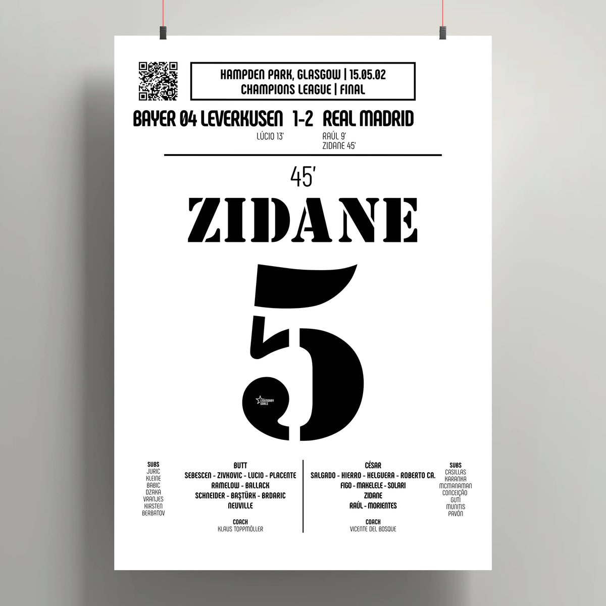 Poster du but de Zinedine Zidane - Bayer Leverkusen vs Real Madrid 2002 - Legendary Goals