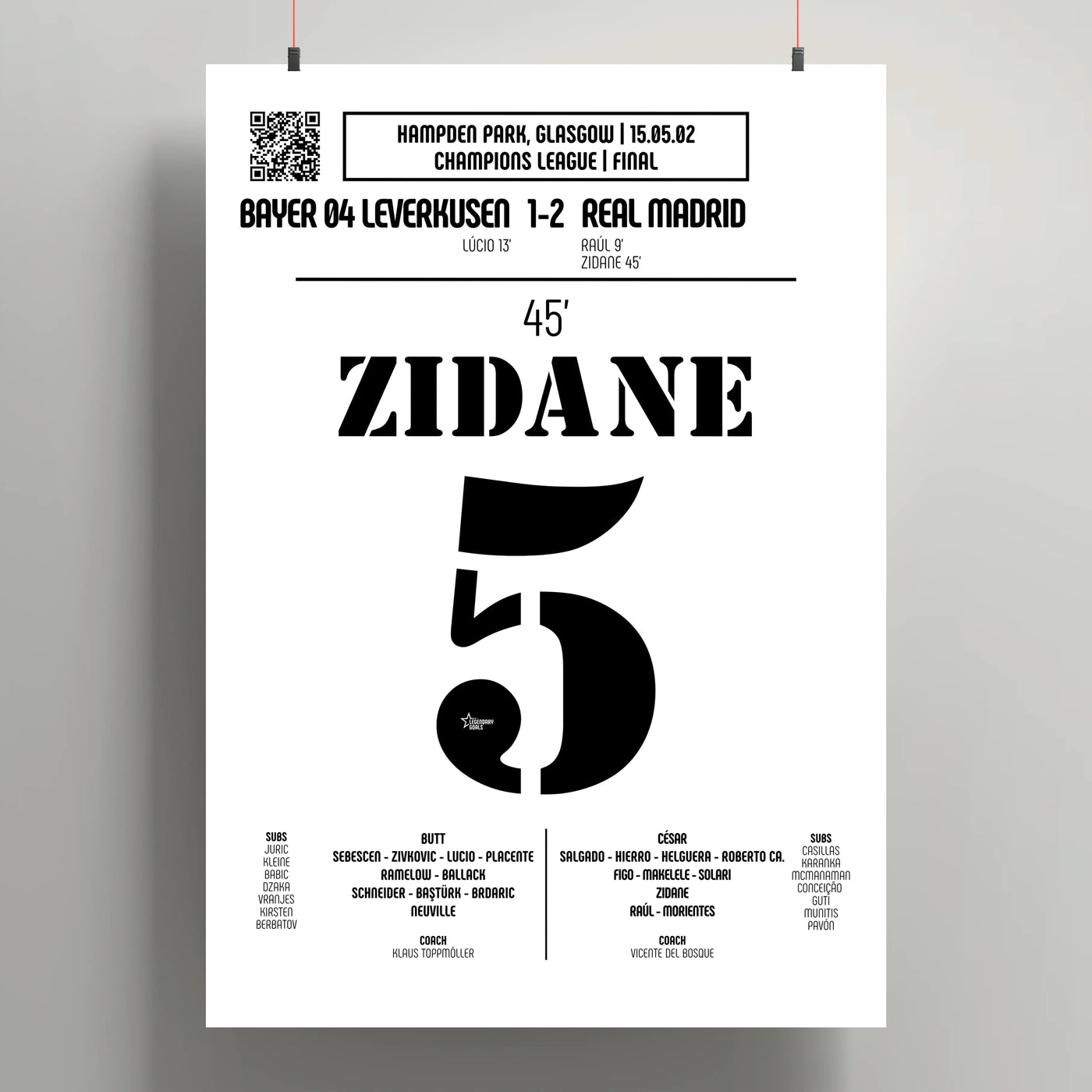 Poster du but de Zinedine Zidane - Bayer Leverkusen vs Real Madrid 2002