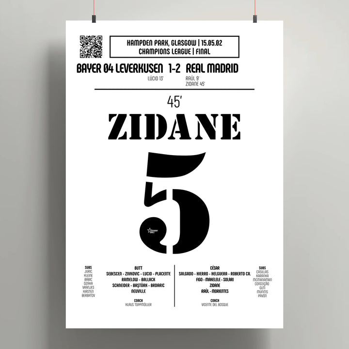 Poster du but de Zinedine Zidane - Bayer Leverkusen vs Real Madrid 2002 - Legendary Goals