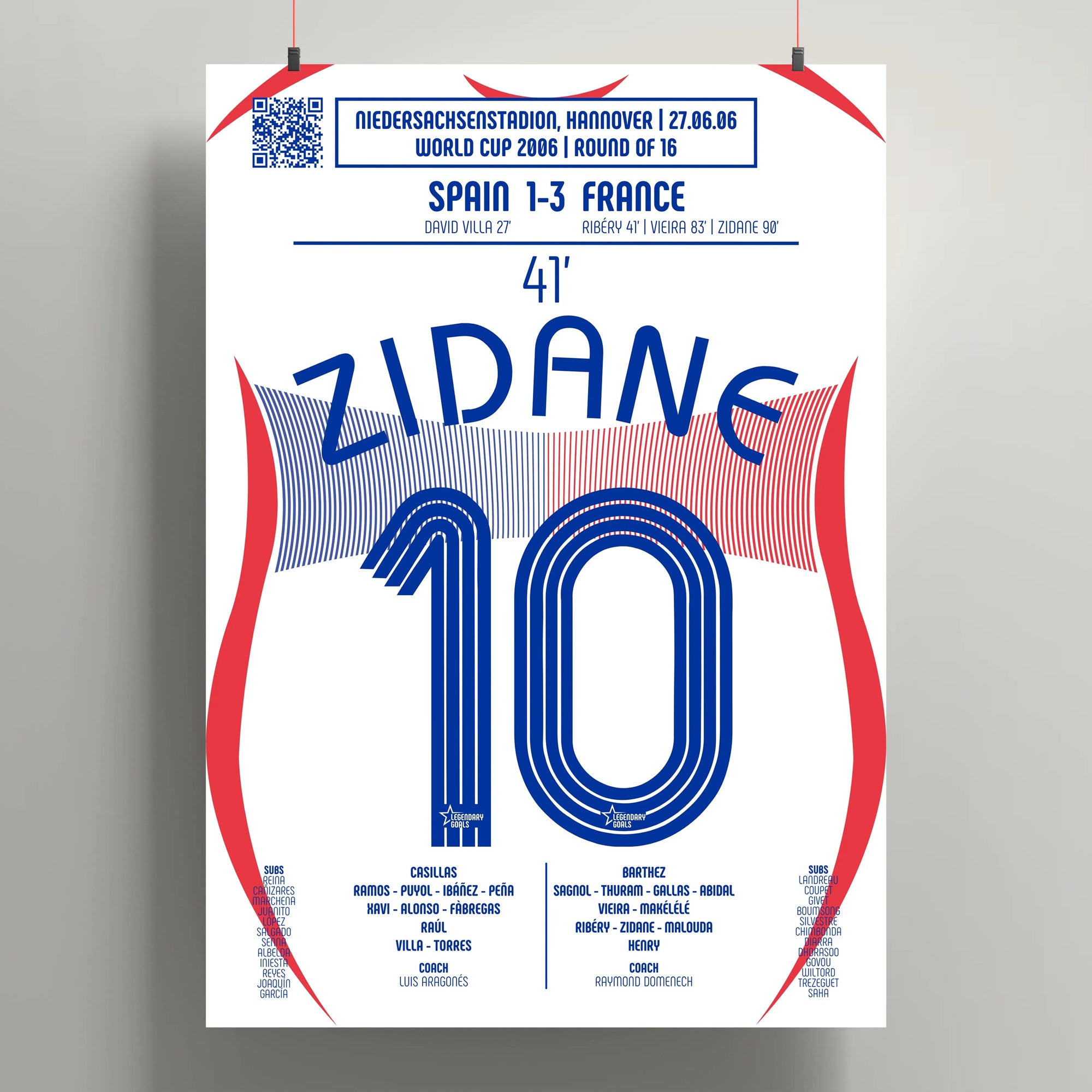 Poster du but de Zinedine Zidane - Espagne vs France 2006 - Legendary Goals