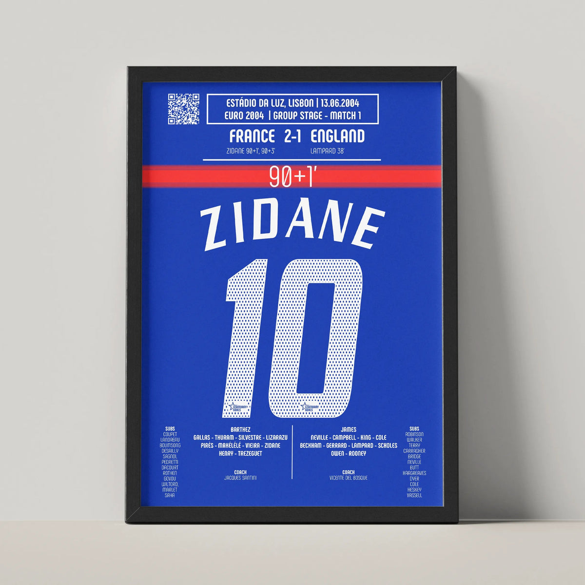 Poster du but de Zinedine Zidane - France vs Angleterre 2004 - Legendary Goals