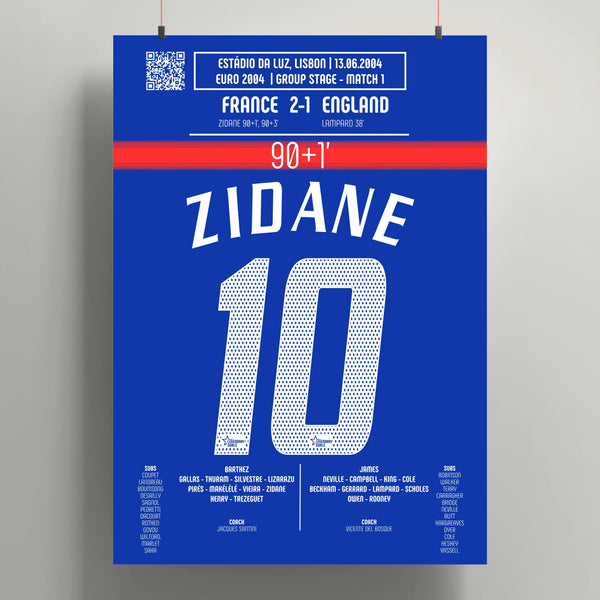 Poster du but de Zinedine Zidane - France vs Angleterre 2004 - Legendary Goals