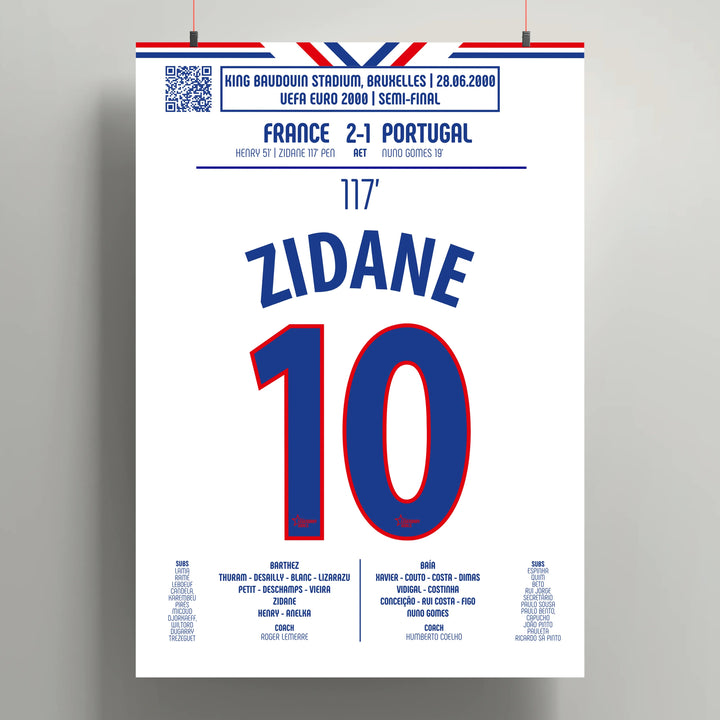 Póster del gol de Zinédine Zidane - Francia vs Portugal 2000 - Legendary Goals