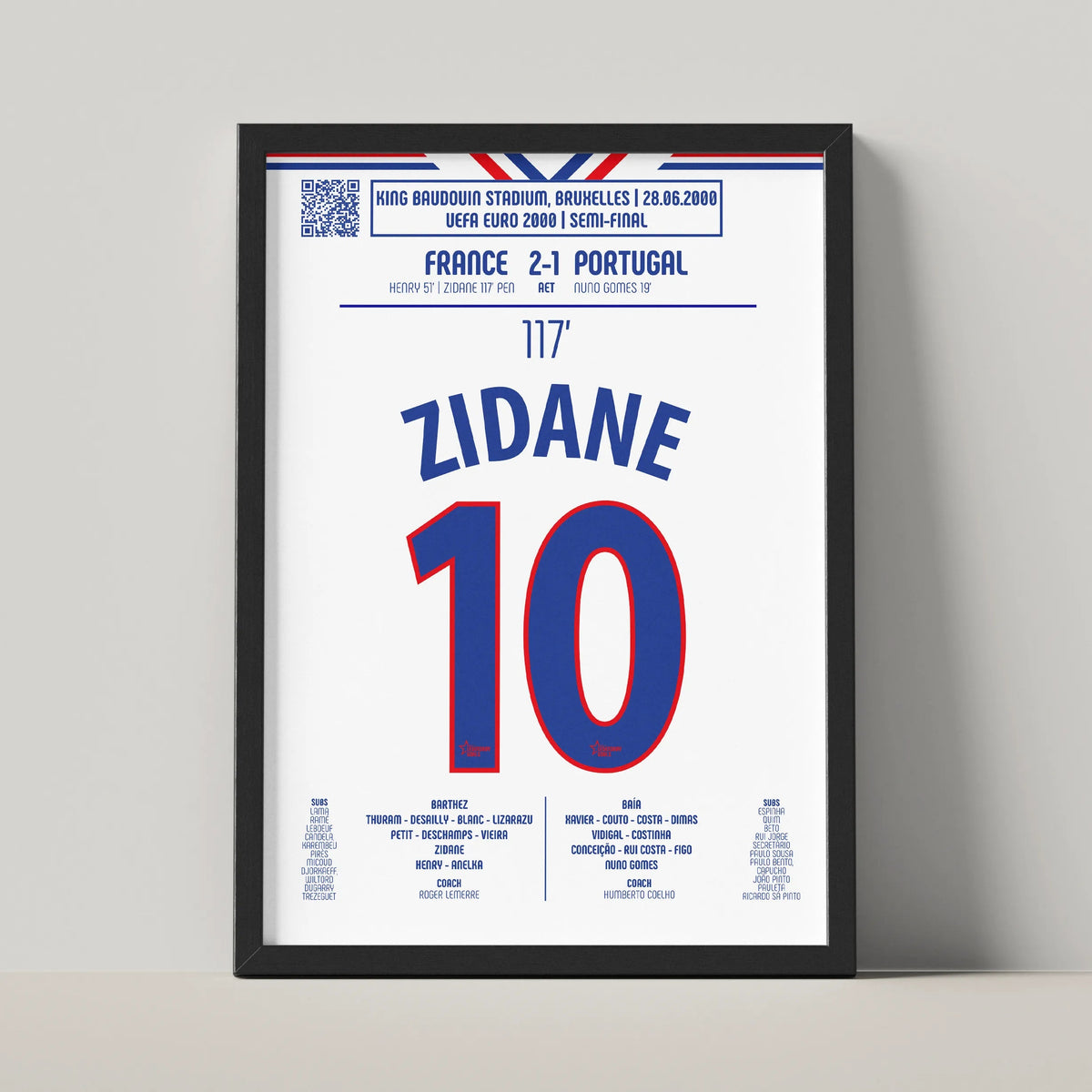 Poster du but de Zinédine Zidane - France vs Portugal 2000 - Legendary Goals