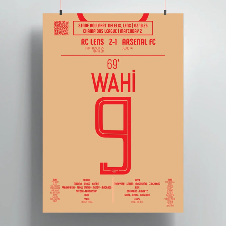 Póster del gol de Elye Wahi - Lens vs Arsenal 2023 - Legendary Goals