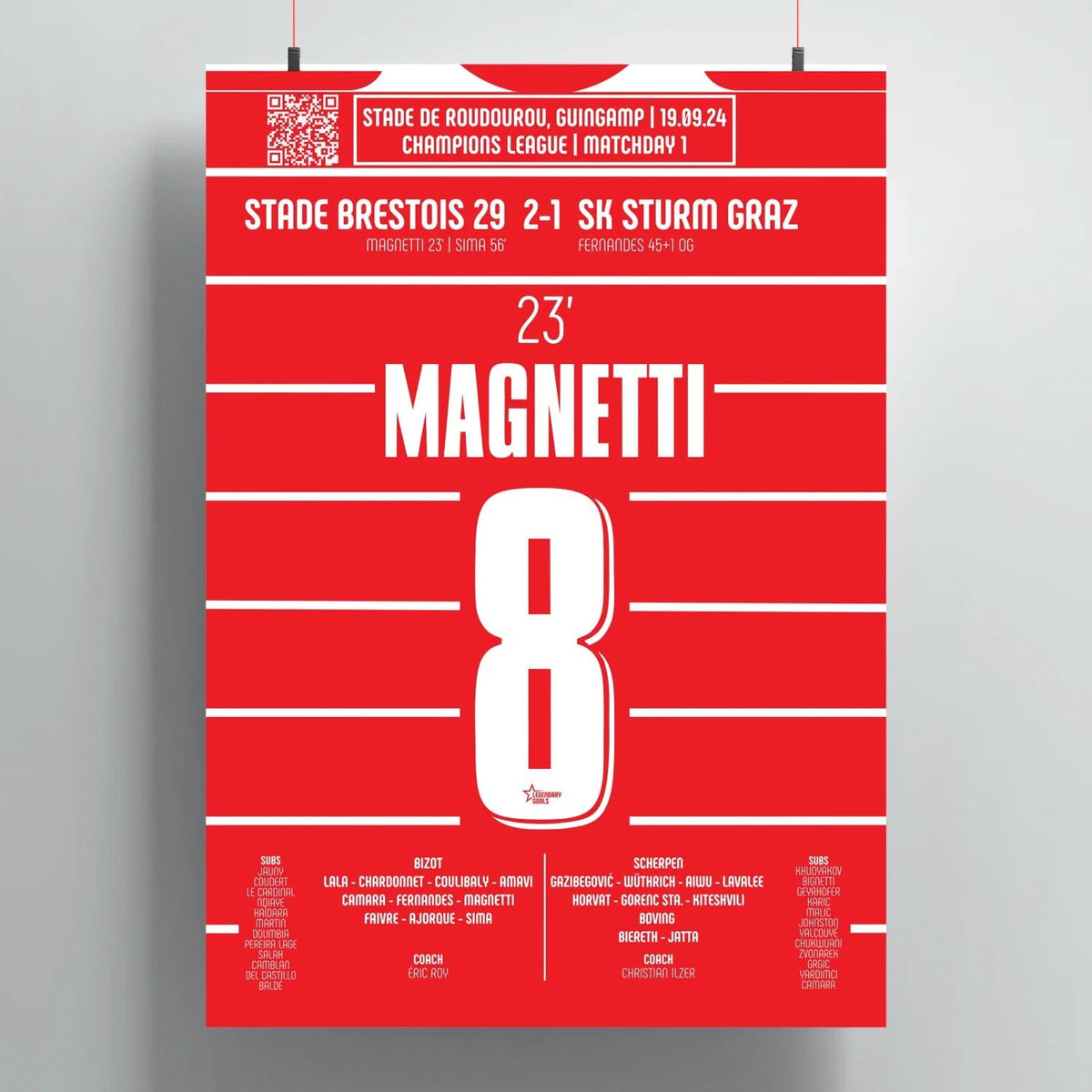 Poster du but d'Hugo Magnetti – Brest vs Sturm Graz 2024 - Legendary Goals