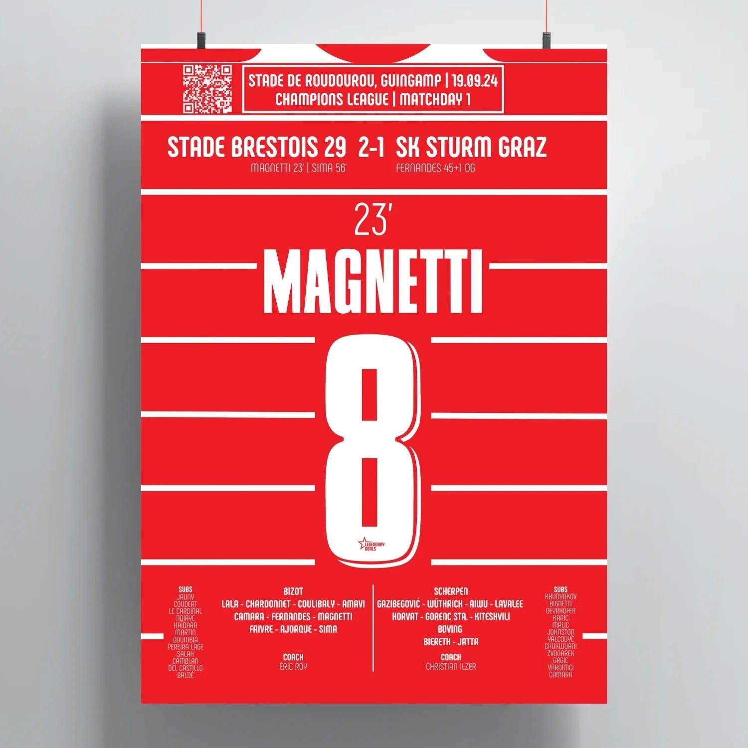 Poster du but d'Hugo Magnetti – Brest vs Sturm Graz 2024 - Legendary Goals