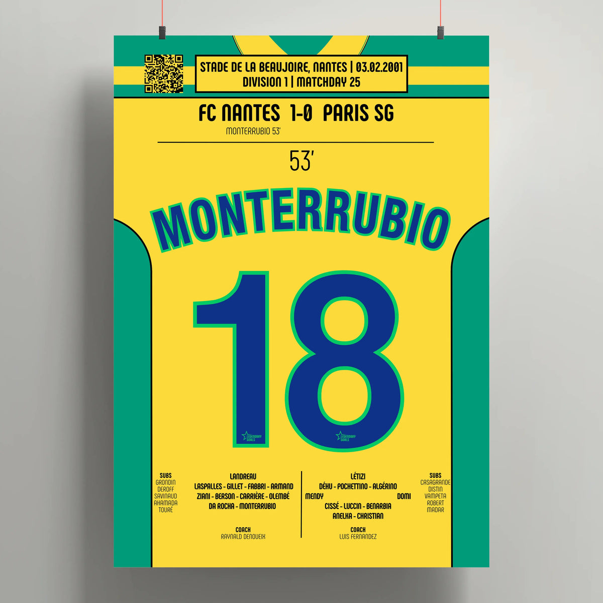 Poster du but d’Olivier Monterrubio - Nantes vs PSG 2001 - Legendary Goals