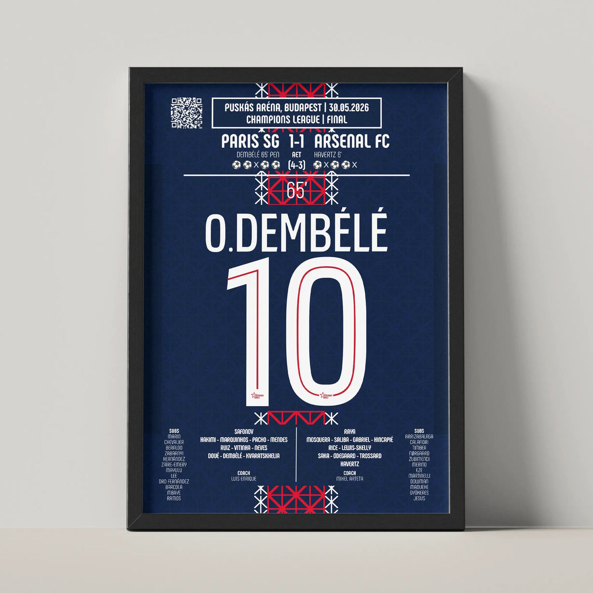 Poster du but d’Ousmane Dembélé - PSG vs Arsenal 2026 - Legendary Goals
